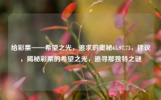 给彩票——希望之光，追求的奥秘65.97.73，建议，揭秘彩票的希望之光，追寻那独特之谜，揭秘彩票的希望之光，追寻独特之谜的启示与建议