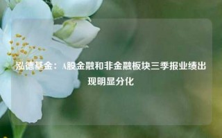 泓德基金：A股金融和非金融板块三季报业绩出现明显分化