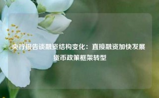 央行报告谈融资结构变化：直接融资加快发展 货币政策框架转型