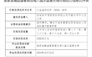 安诚财险六盘水市中心支公司被罚29万元：因虚列费用 聘任不具有高管任职资格的人员实际履行高管职责