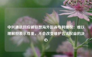 中兴通讯回应被联想海外起诉专利侵权：难以理解但表示尊重，不会改变维护合法权益的决心