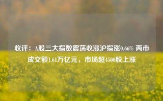 收评：A股三大指数震荡收涨沪指涨0.66% 两市成交额1.61万亿元，市场超4500股上涨