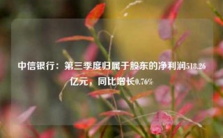 中信银行：第三季度归属于股东的净利润518.26亿元，同比增长0.76%