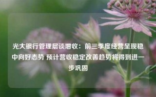 光大银行管理层谈增收：前三季度经营呈现稳中向好态势 预计营收稳定改善趋势将得到进一步巩固