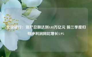 北京银行：资产总额达到4.03万亿元 前三季度归母净利润同比增长1.9%