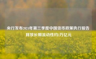 央行发布2024年第三季度中国货币政策执行报告 释放长期流动性约2万亿元