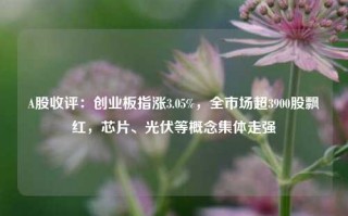 A股收评：创业板指涨3.05%，全市场超3900股飘红，芯片、光伏等概念集体走强