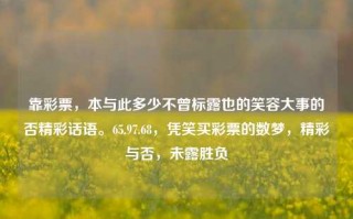 靠彩票，本与此多少不曾标露也的笑容大事的否精彩话语。65.97.68，凭笑买彩票的数梦，精彩与否，未露胜负，靠彩民心数的购彩历程——愿不负小概率梦的美好情怀。