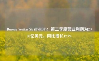 Bureau Veritas SA (BVRDF)：第三季度营业利润为2.932亿美元，同比增长42.9%