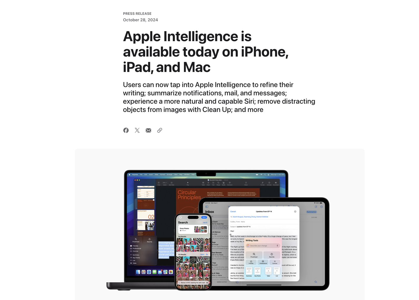 苹果正式上线Apple Intelligence 预告下一波更新将在12月到来-第1张图片-彩票资讯