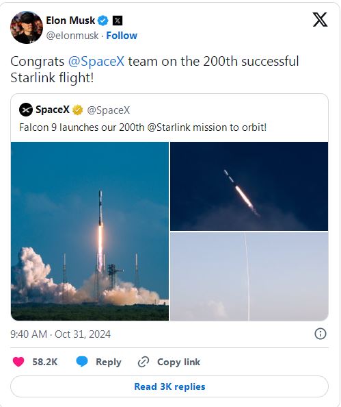 SpaceX完成第200次星链发射任务，马斯克祝贺-第1张图片-彩票资讯