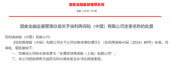 信利再保险（中国）获批变更名称为“安盛环球再保险（上海）有限公司”-第1张图片-彩票资讯