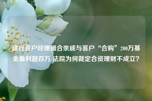 建行客户经理撮合亲戚与客户“合购”200万基金盈利超百万 法院为何裁定合资理财不成立？-第1张图片-彩票资讯