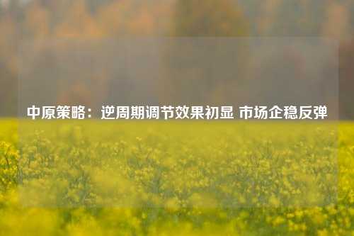 中原策略：逆周期调节效果初显 市场企稳反弹-第1张图片-彩票资讯