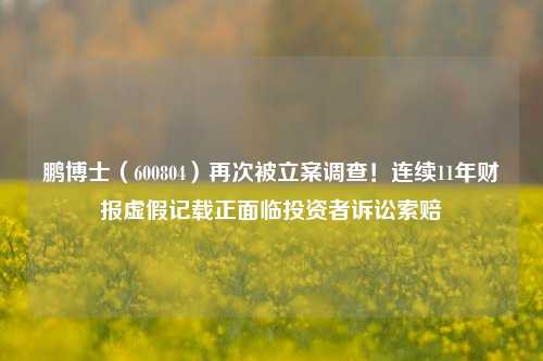 鹏博士（600804）再次被立案调查！连续11年财报虚假记载正面临投资者诉讼索赔-第1张图片-彩票资讯