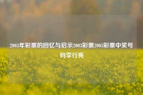 2003年彩票的回忆与启示2003彩票2003彩票中奖号码李行亮-第1张图片-彩票资讯