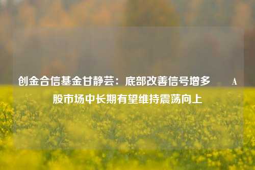 创金合信基金甘静芸：底部改善信号增多  A股市场中长期有望维持震荡向上-第1张图片-彩票资讯