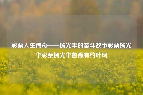 彩票人生传奇——杨光华的奋斗故事彩票杨光华彩票杨光华鲁豫有约叶珂-第1张图片-彩票资讯